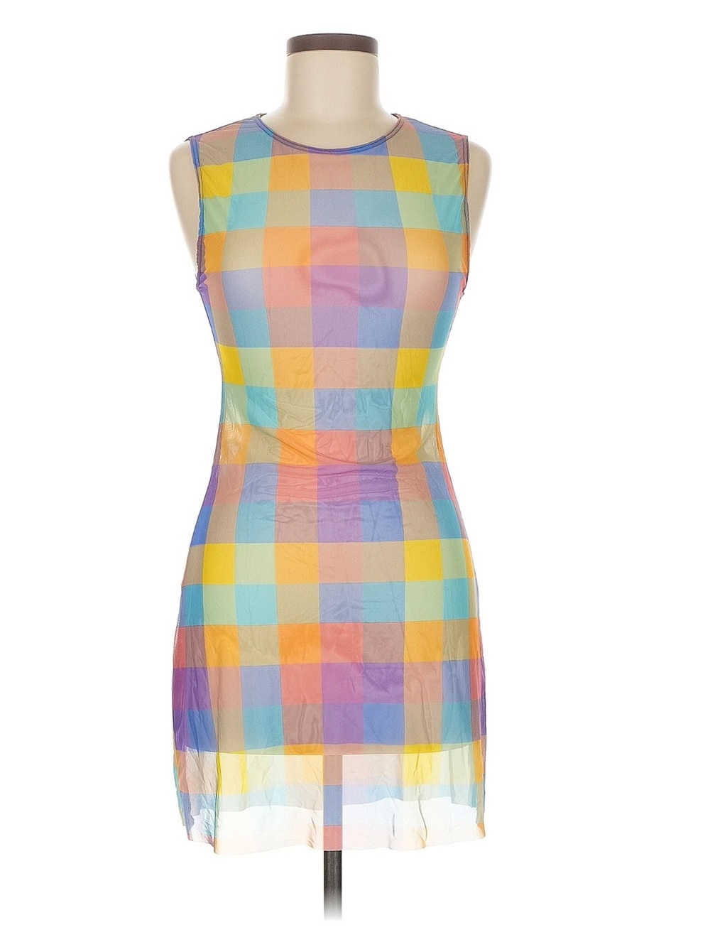 WeWoreWhat - Sheer, mesh, multi color checkered cover up dress - M